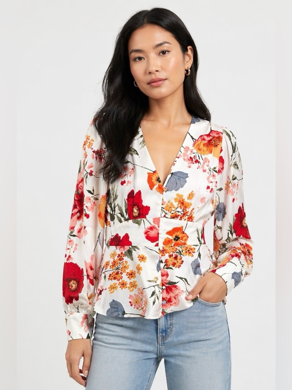 🌺 Lumie Floral Peplum Blouse – Size Medium